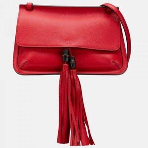 Gucci Red Leather Bamboo Daily Medium Crossbody Bag